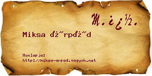 Miksa Árpád névjegykártya